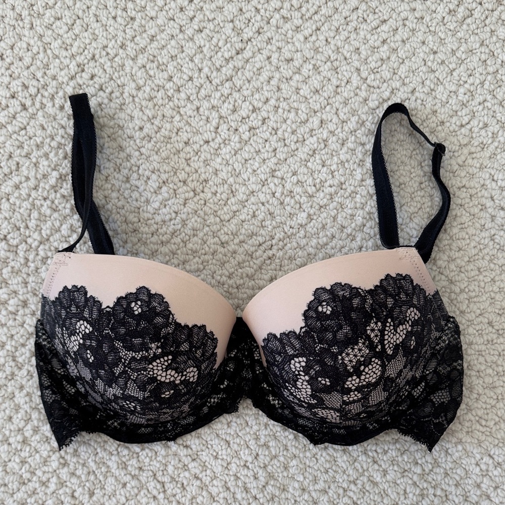 VICTORIA’S SECRET | Dream Angels Demi Black & Pink Lace Women's Bra 34D